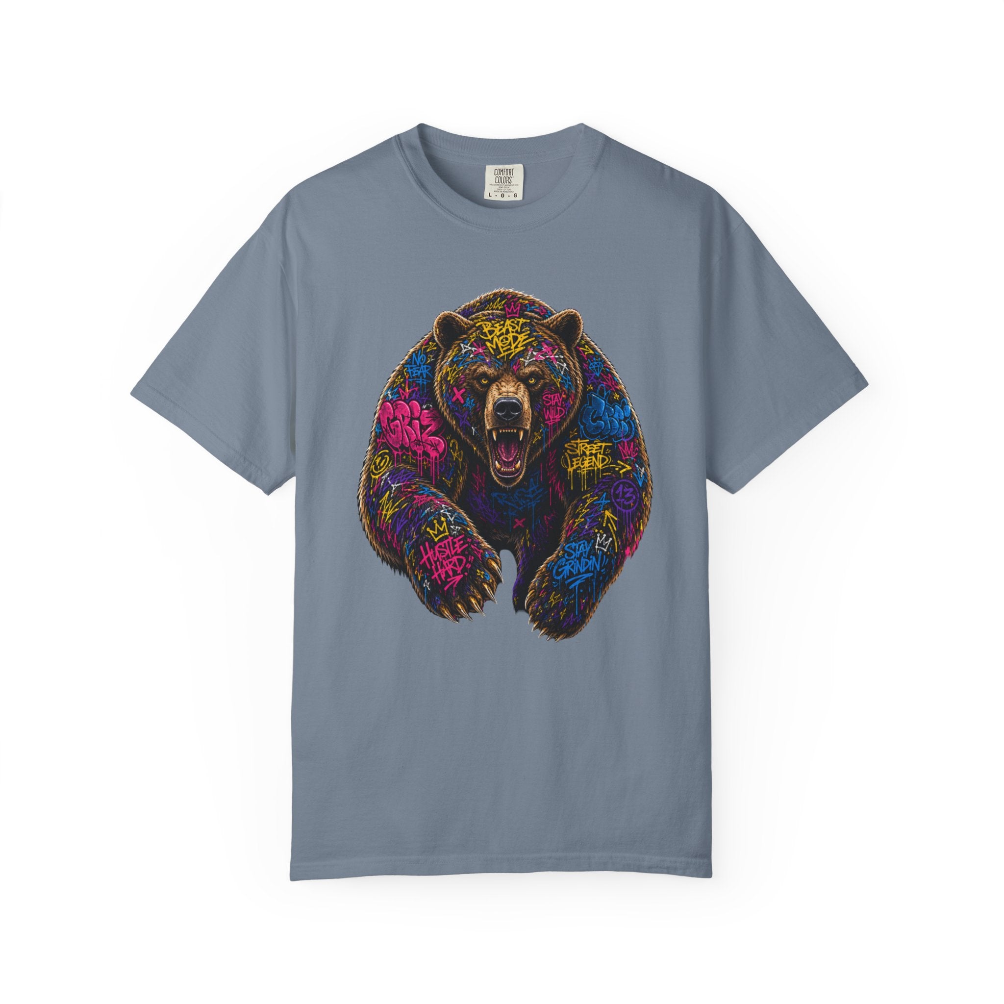 Bear Graffiti TShirt Neon Street Art Roaring Bear Graphic Tee