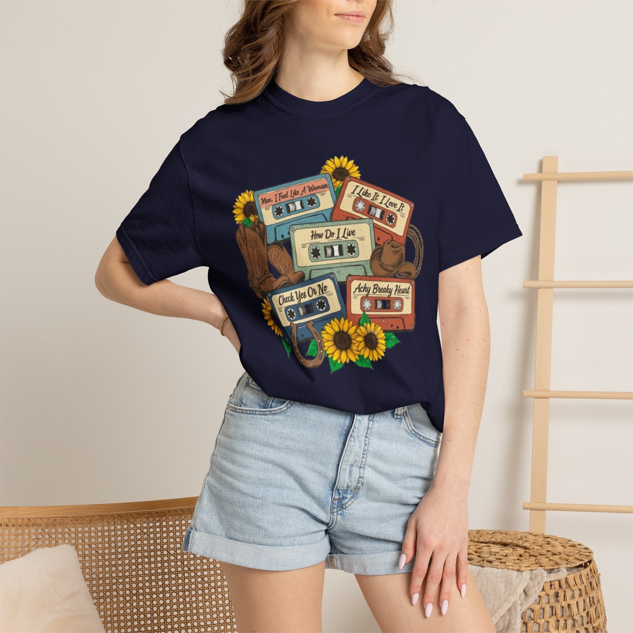 Cassette Mix T Shirt Retro Sunflower Tape Design