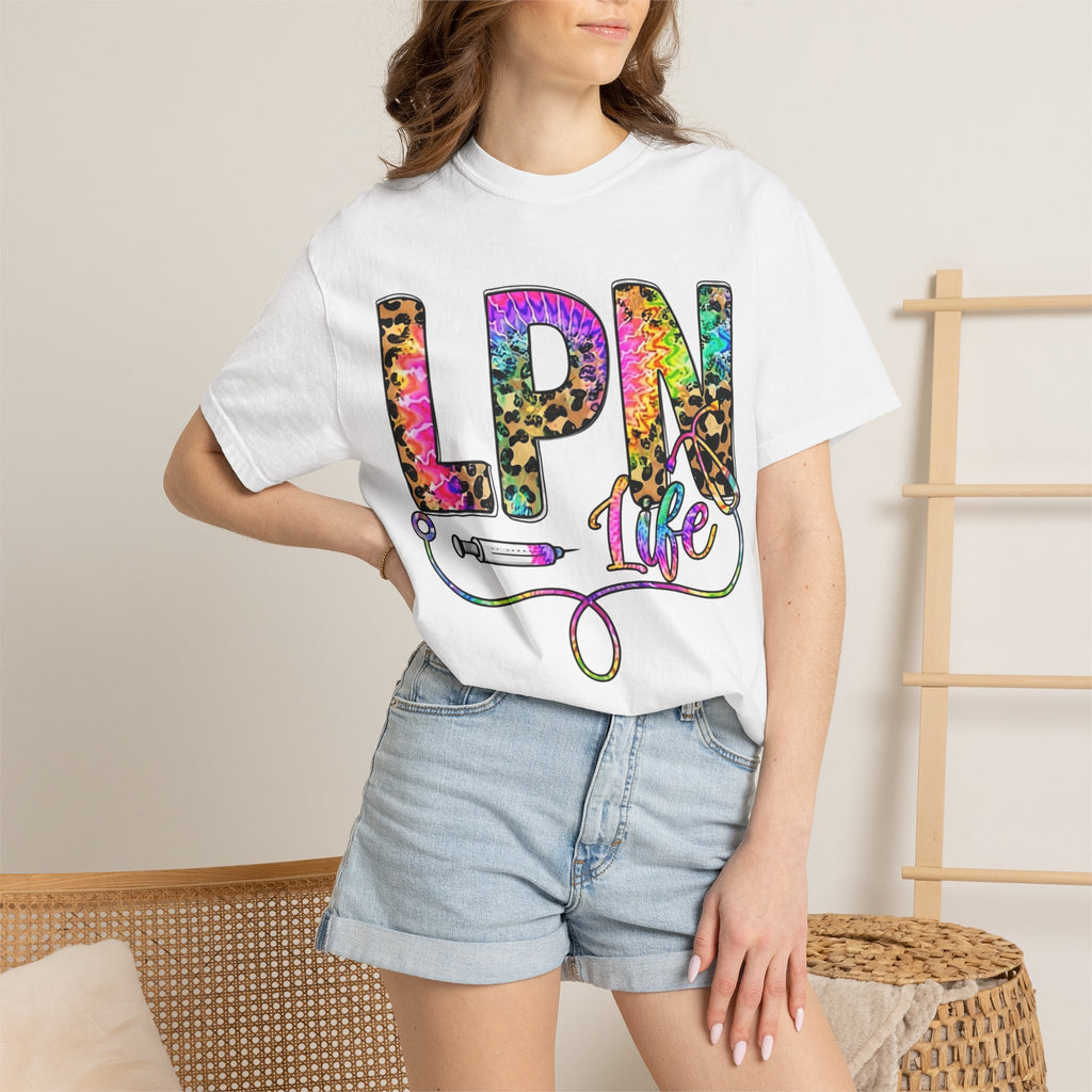 LPN Life T Shirt Colorful Leopard Stethoscope Nursing Tee
