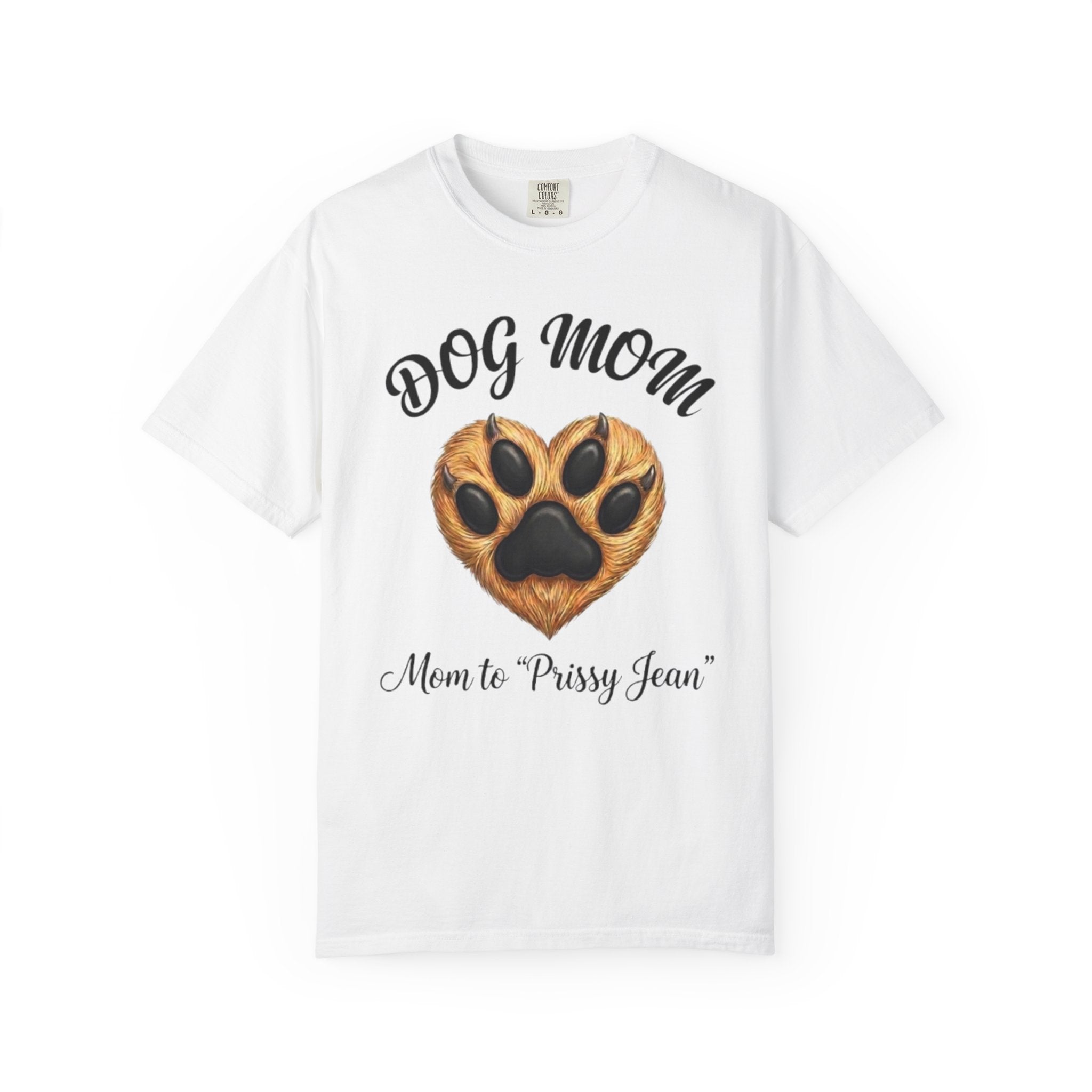 Dog Mom T-Shirt Heart Paw Print Mom to your DOGS name Pet Lover Tee