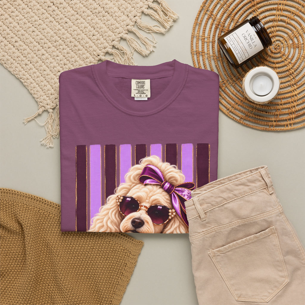 Sassy Poodle Shirt, Comfort Colors Poodle Tee, Coquette Dog Mom Gift, Pink Lavender Dog Lover T-Shirt, Boutique Pet Lover Gift