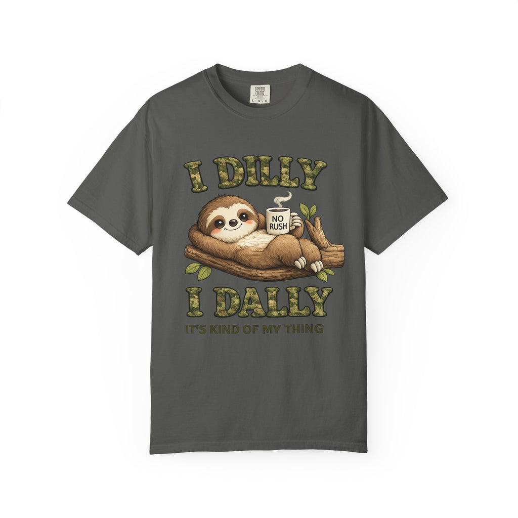 Sloth I Dilly I Dally Relaxed T-Shirt Funny Lazy Day Graphic Tee