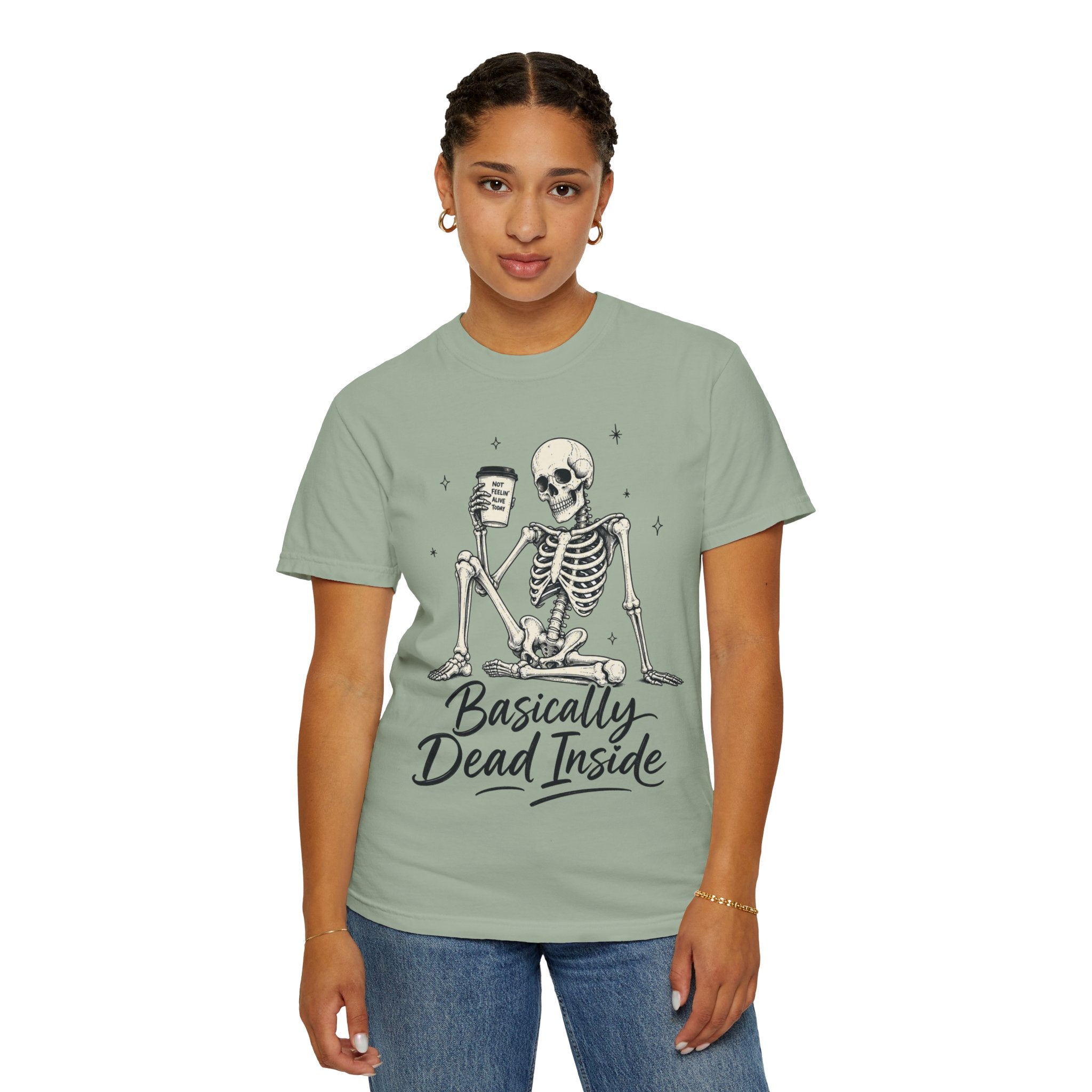 T Shirt Basically Dead Inside Skeleton Coffee Graphic Tee