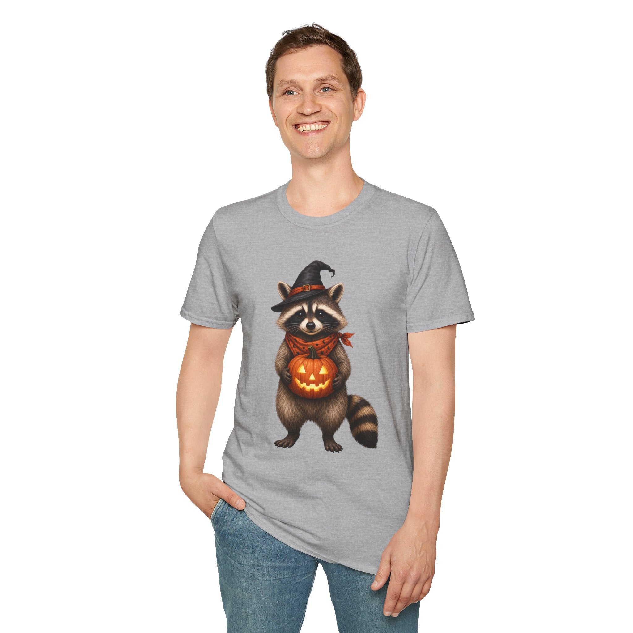 Raccoon Witch Halloween T Shirt Cute Pumpkin Trick-or-Treat Tee