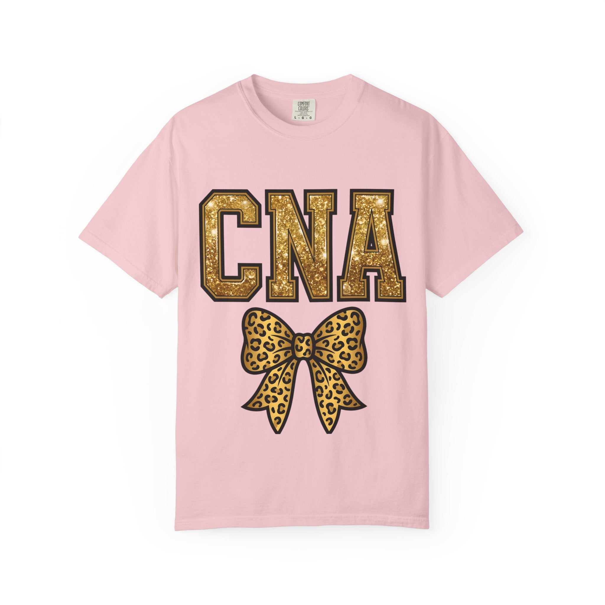 CNA Leopard Bow T Shirt Sparkle Gold Nurse Aide Tee