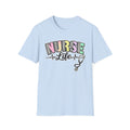 Nurse Life Graphic T-Shirt Pastel Leopard Scrubs Design with Stethoscope