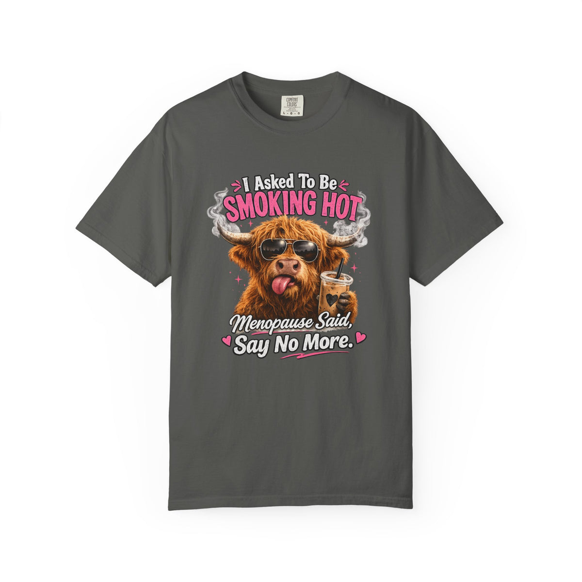 Menopause Smoking Hot T-Shirt Funny Cow with Sunglasses & Drink