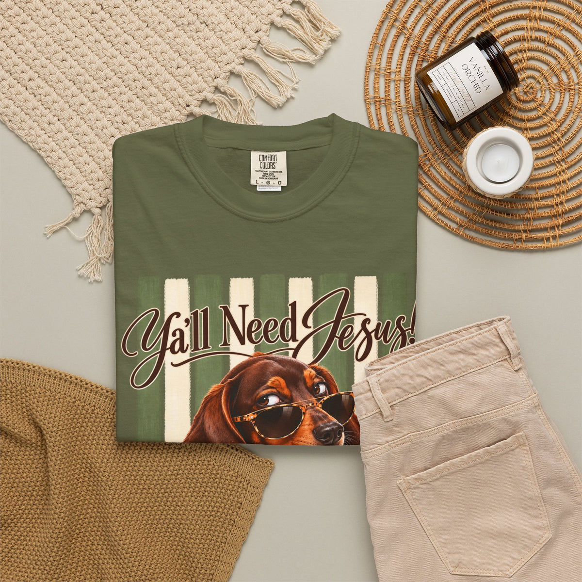 Funny Dachshund Shirt, Y'all Need Jesus Tee, Sarcastic Dog Lover Gift, Comfort Colors T-Shirt, Sassy Wiener Dog Shirt