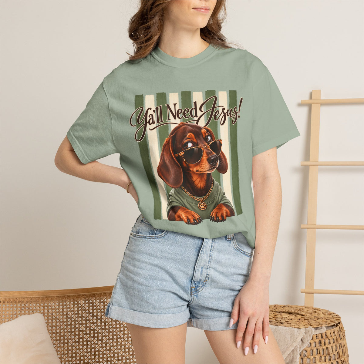 Funny Dachshund Shirt, Y'all Need Jesus Tee, Sarcastic Dog Lover Gift, Comfort Colors T-Shirt, Sassy Wiener Dog Shirt