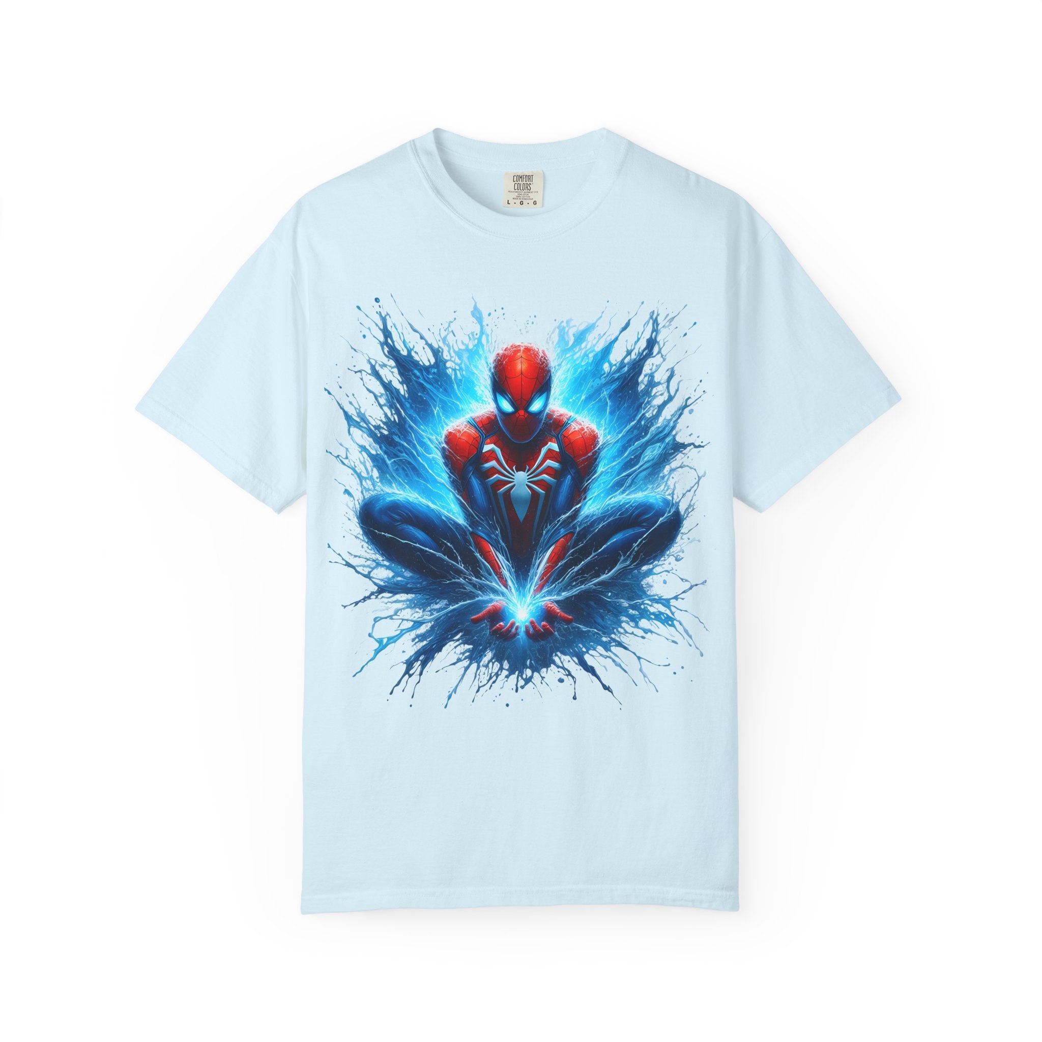 Spider Hero Graphic T Shirt Dynamic Blue Splash Superhero Tee