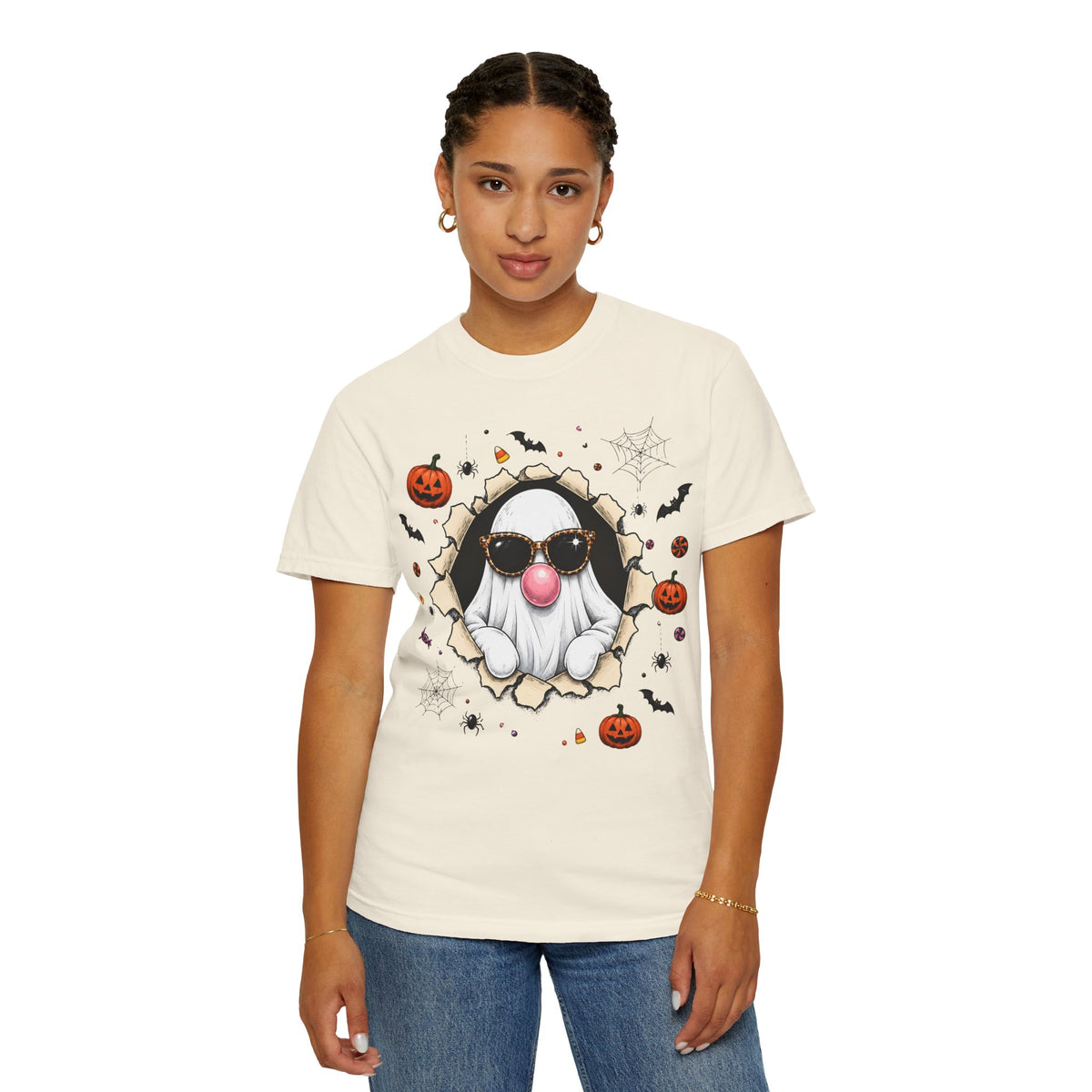 Halloween Gnome T-Shirt Funny Bubblegum Ghost and Leopard Butt Graphic Tee