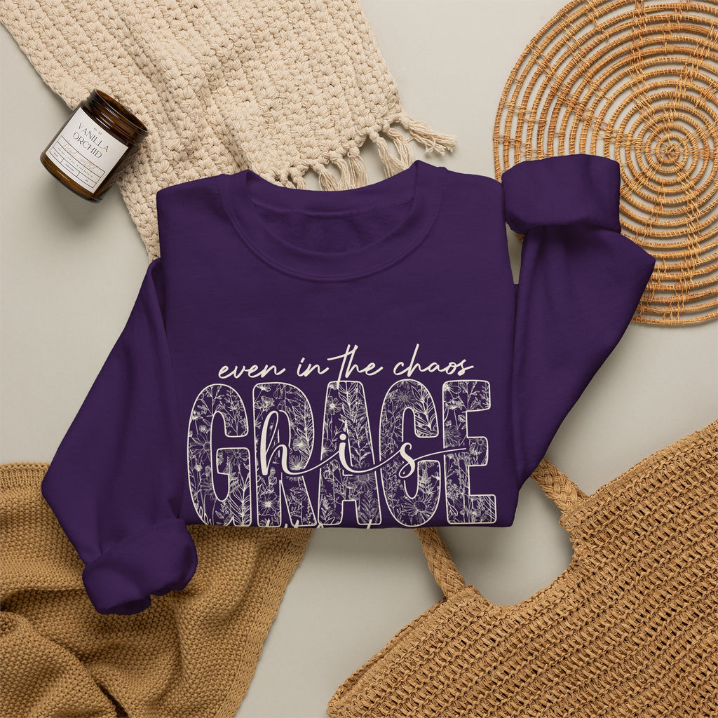 Even in the Chaos Grace Still Finds Me Sweatshirt, Christian Faith Crewneck, Inspirational Floral Grace Sweater, Religious Gift for Women