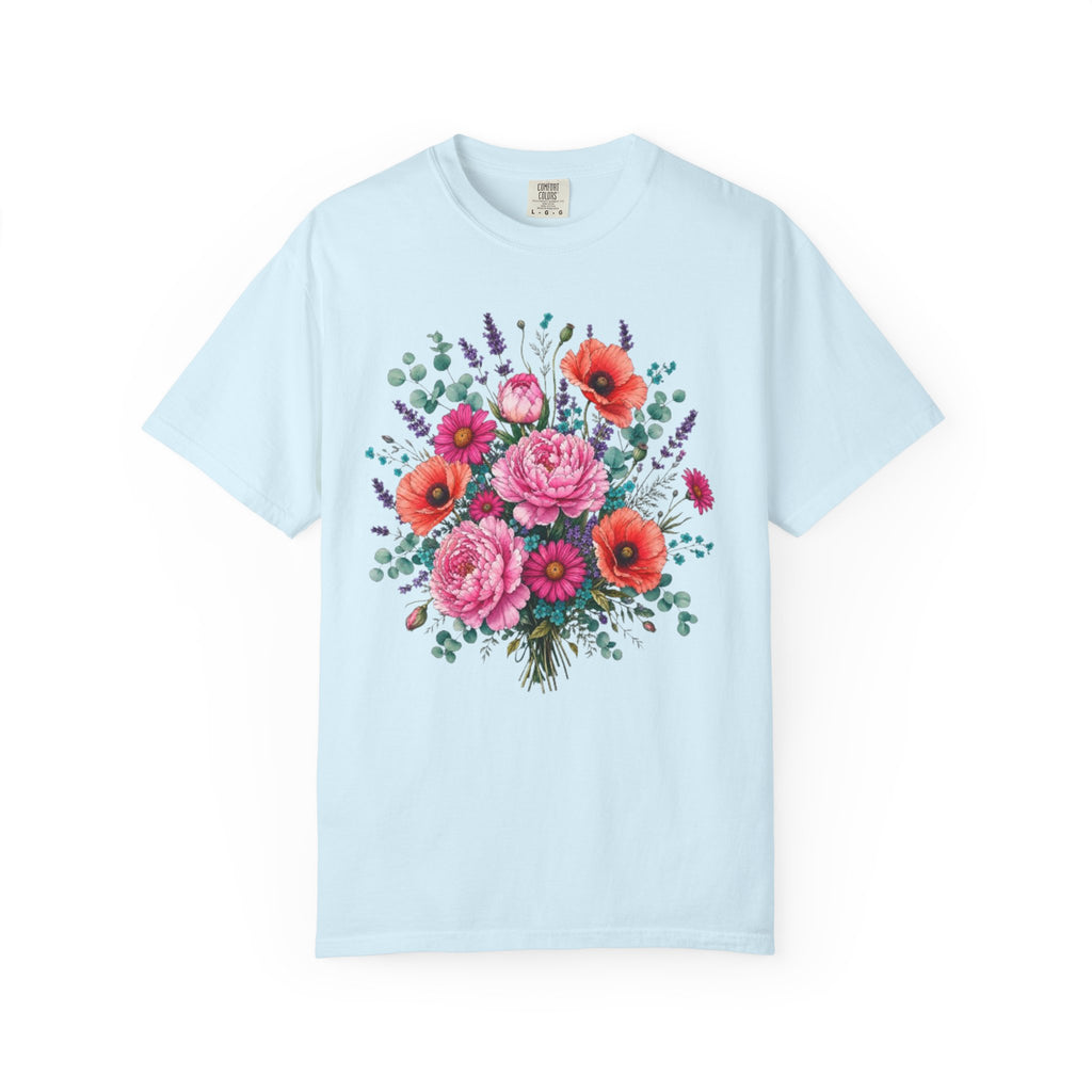 Floral Bouquet T Shirt  Pink Peony and Poppy Garden Tee