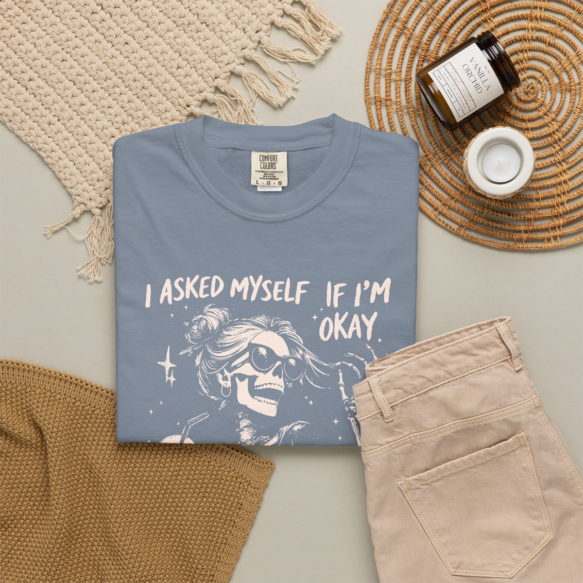 Skeleton Laugh T Shirt I Asked Myself If Im Okay and We Both Started Laughing Graphic Tee