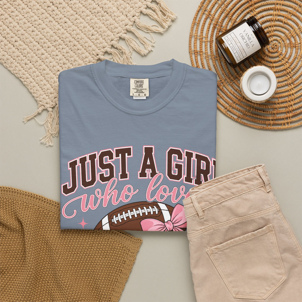 Just A Girl Who Loves Football T Shirt Pink Bow Football Tee