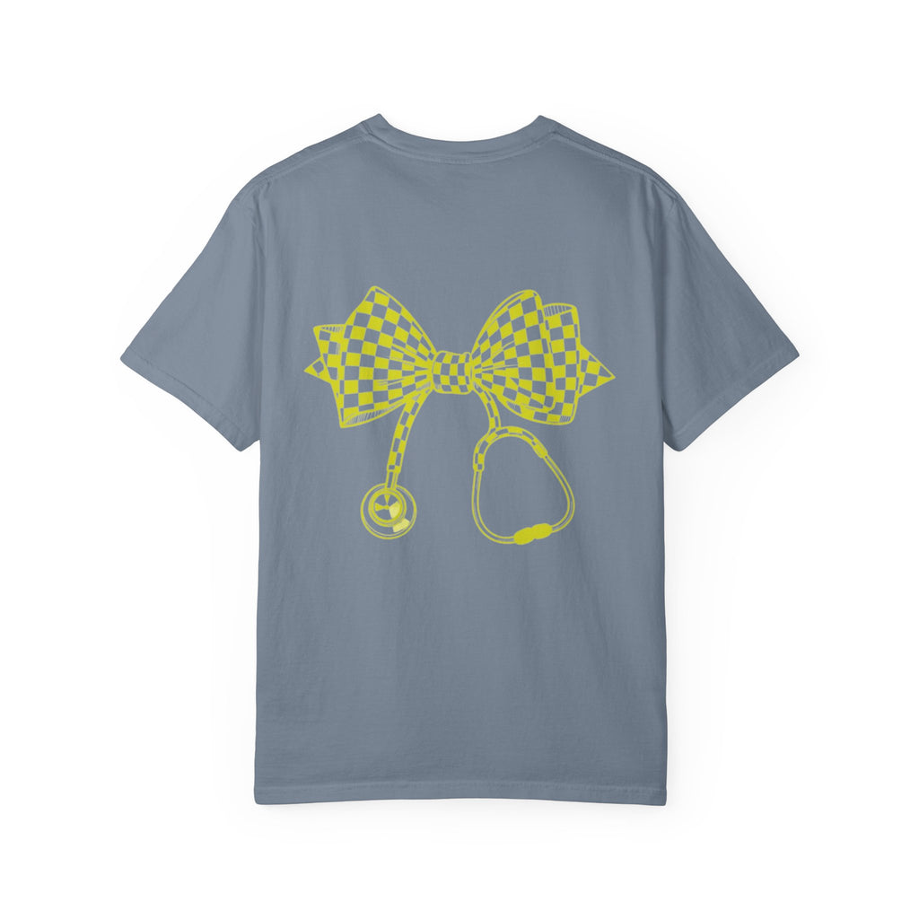 Checkerboard Bow Stethoscope T Shirt Nurse and Medical Student Gift
