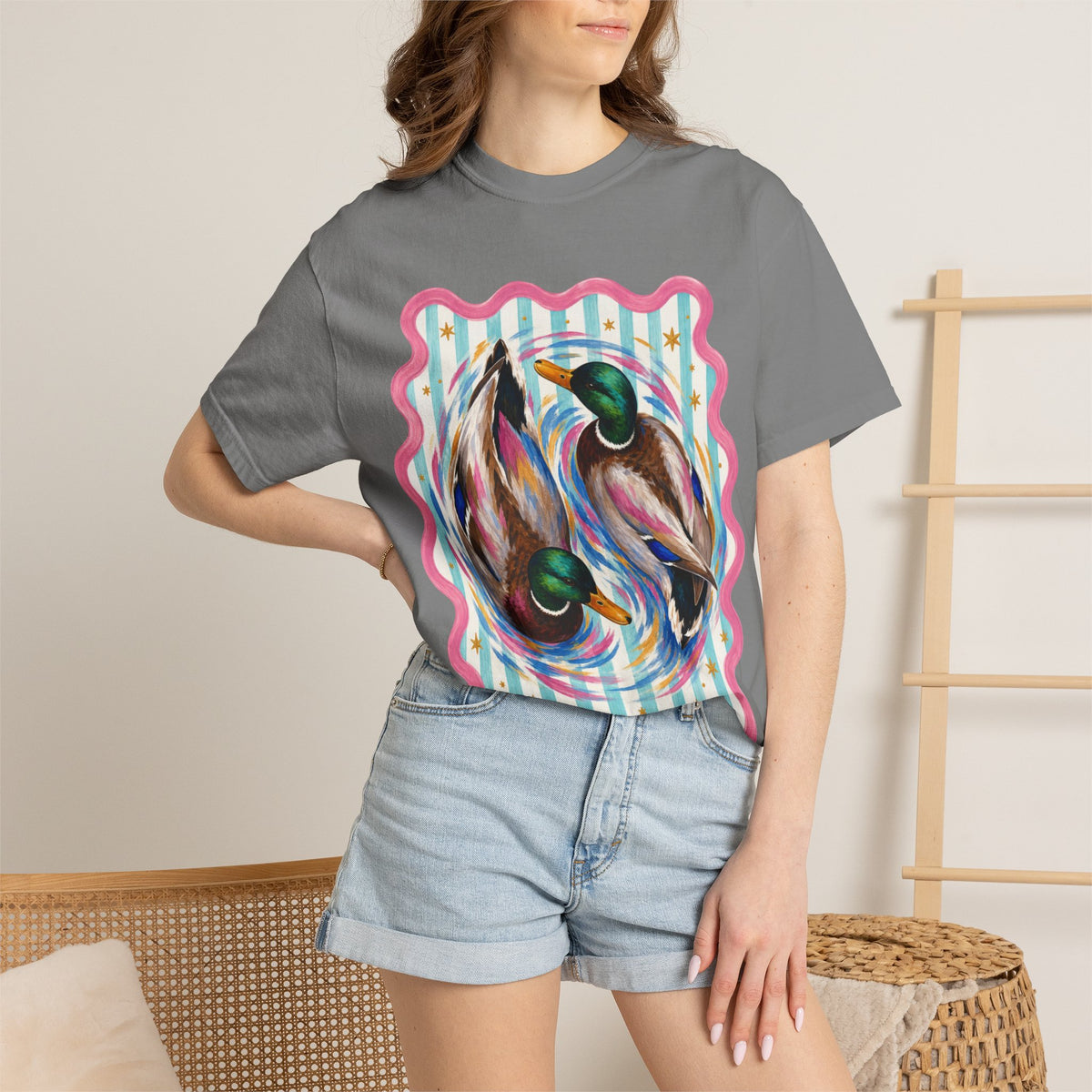 Mallard Duck Art T Shirt Colorful Paired Ducks Graphic Tee