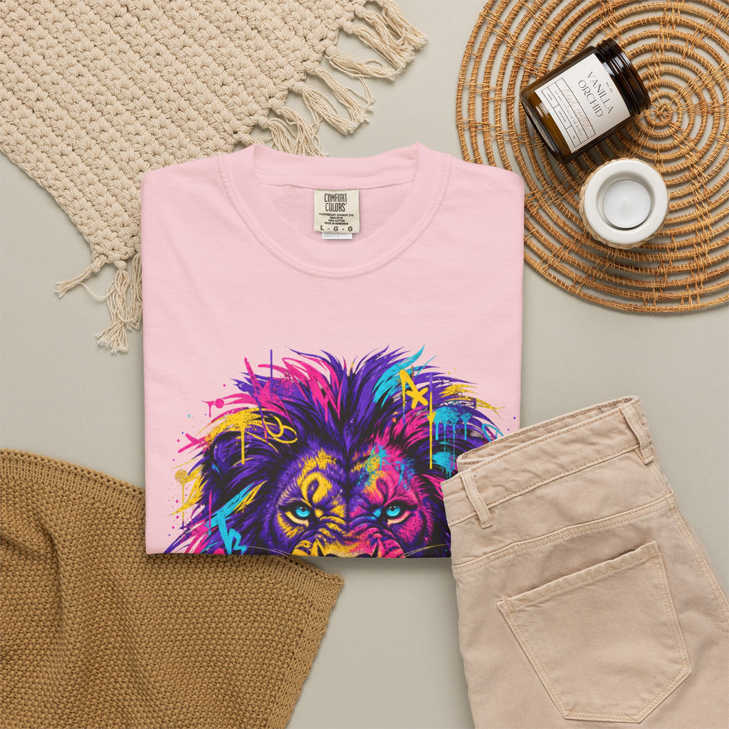 Colorful Roaring Lion T Shirt Vibrant Neon Animal Graphic Tee