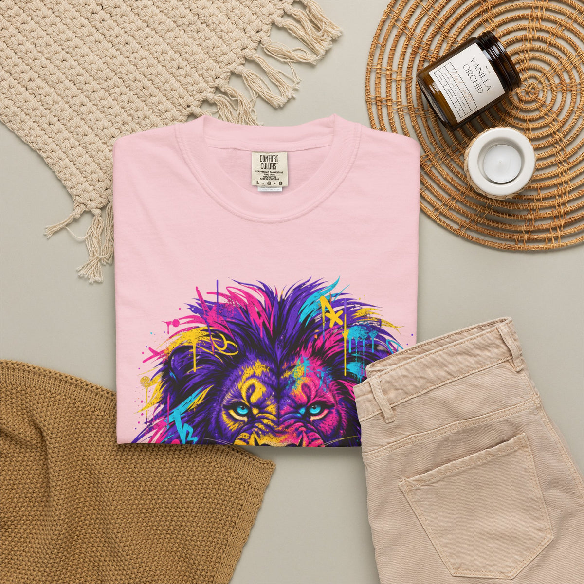 Colorful Roaring Lion T Shirt Vibrant Neon Animal Graphic Tee