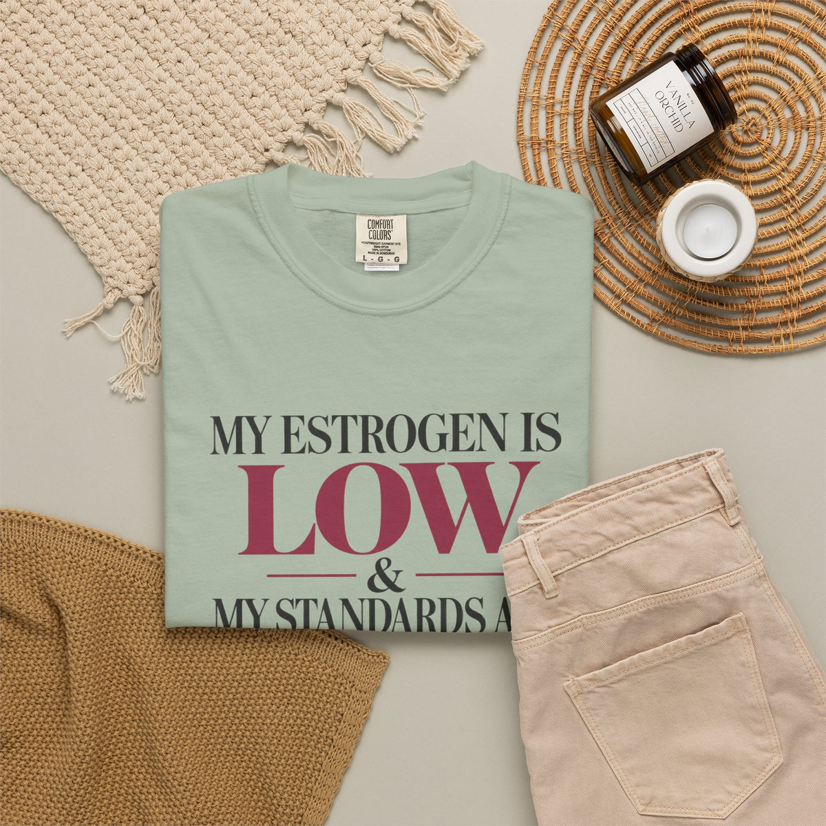 Menopause Shirt My Estrogen Is Low My Standards Are High Tee, Funny Menopause T Shirt, Perimenopause Gift for Women, Hormone Humor Tee