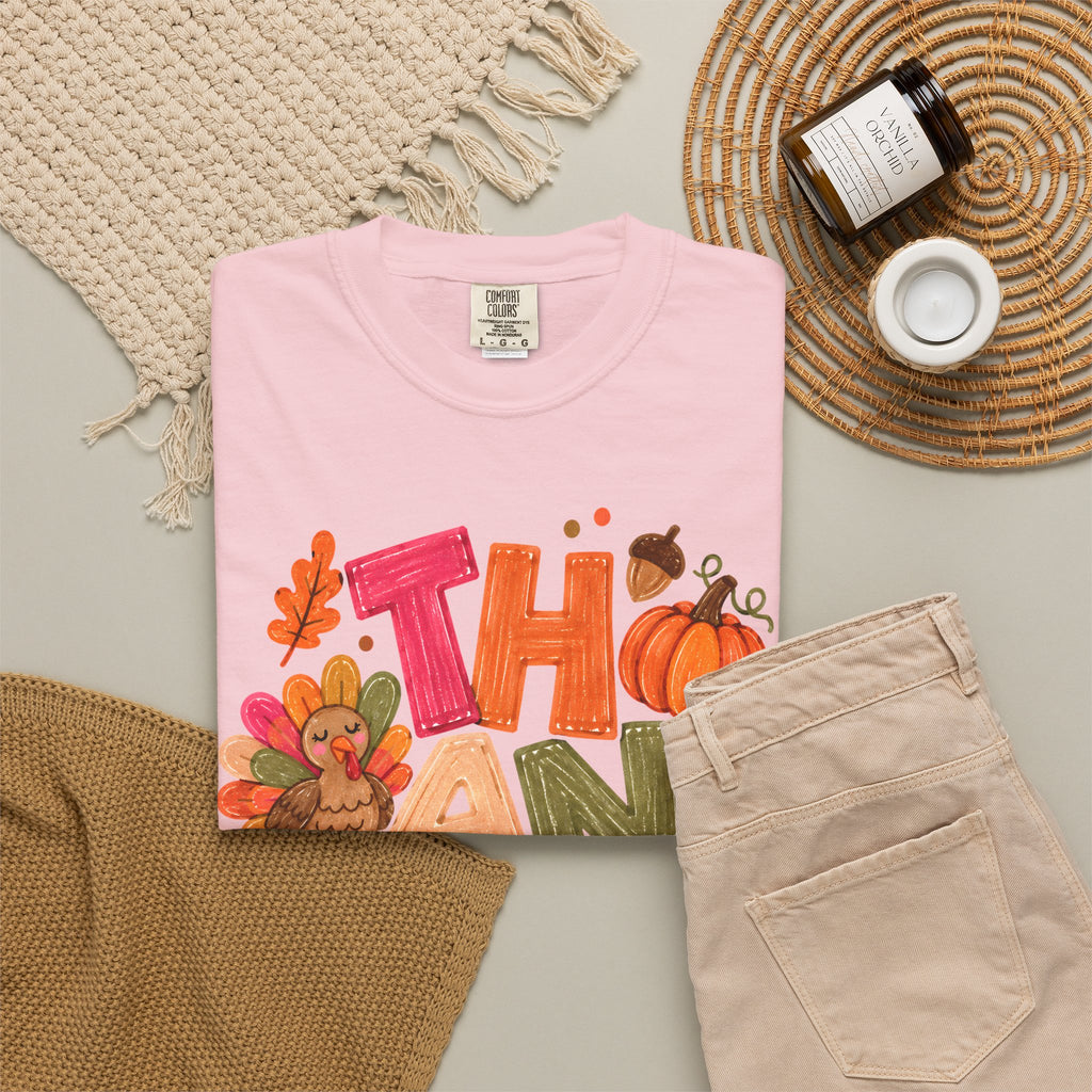 Thankful Turkey Shirt, Cute Thanksgiving Tee, Colorful Fall Graphic T-Shirt, Thanksgiving Outfit, Autumn Shirt, Fall Teacher Gift