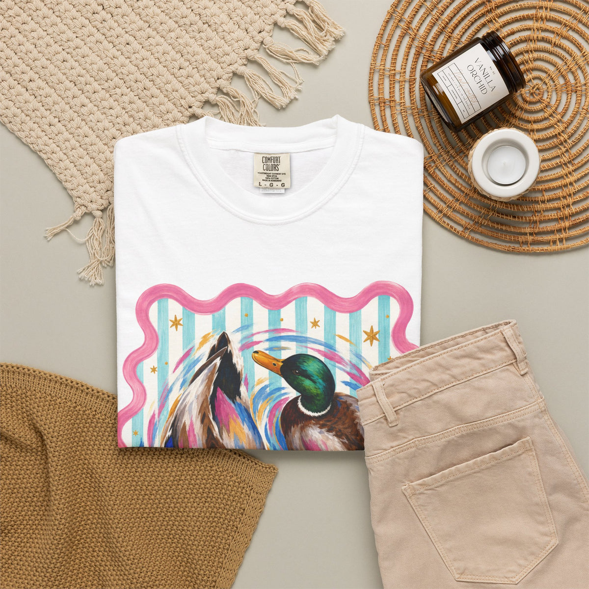 Mallard Duck Art T Shirt Colorful Paired Ducks Graphic Tee