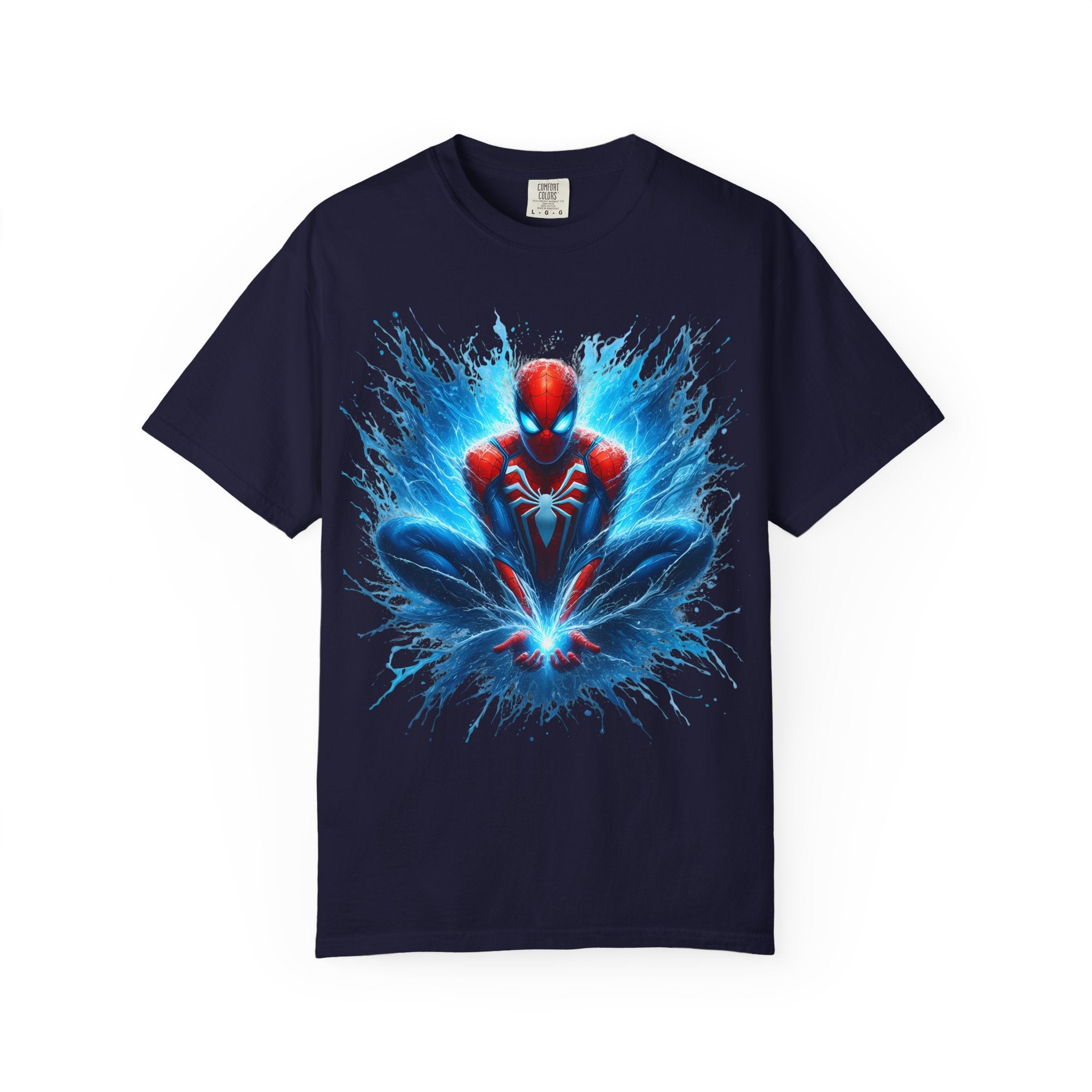 Spider Hero Graphic T Shirt Dynamic Blue Splash Superhero Tee