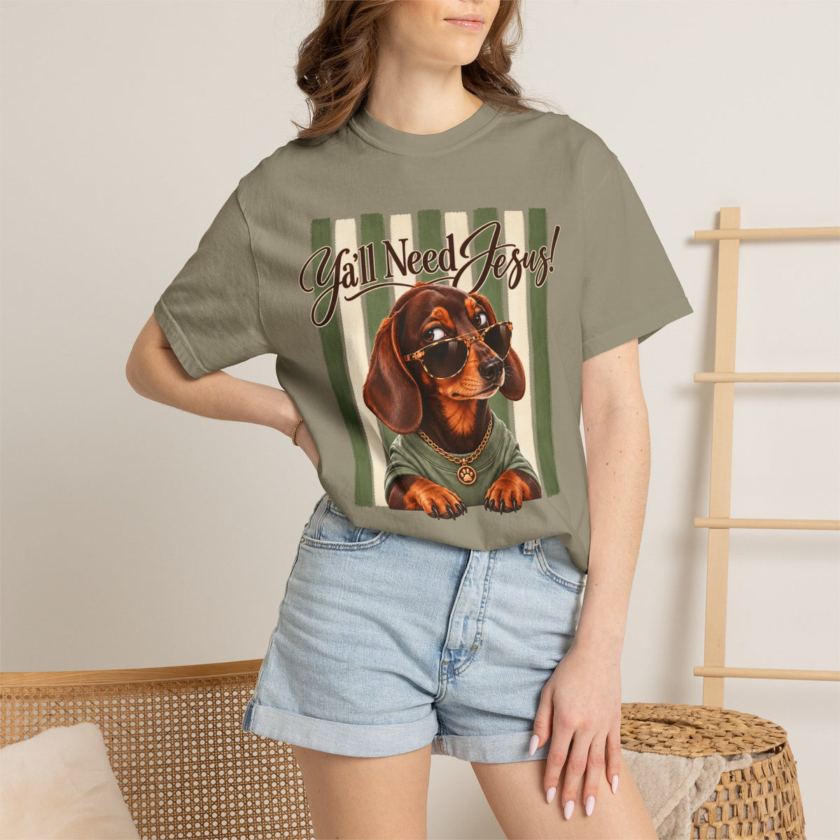 Funny Dachshund Shirt, Y'all Need Jesus Tee, Sarcastic Dog Lover Gift, Comfort Colors T-Shirt, Sassy Wiener Dog Shirt