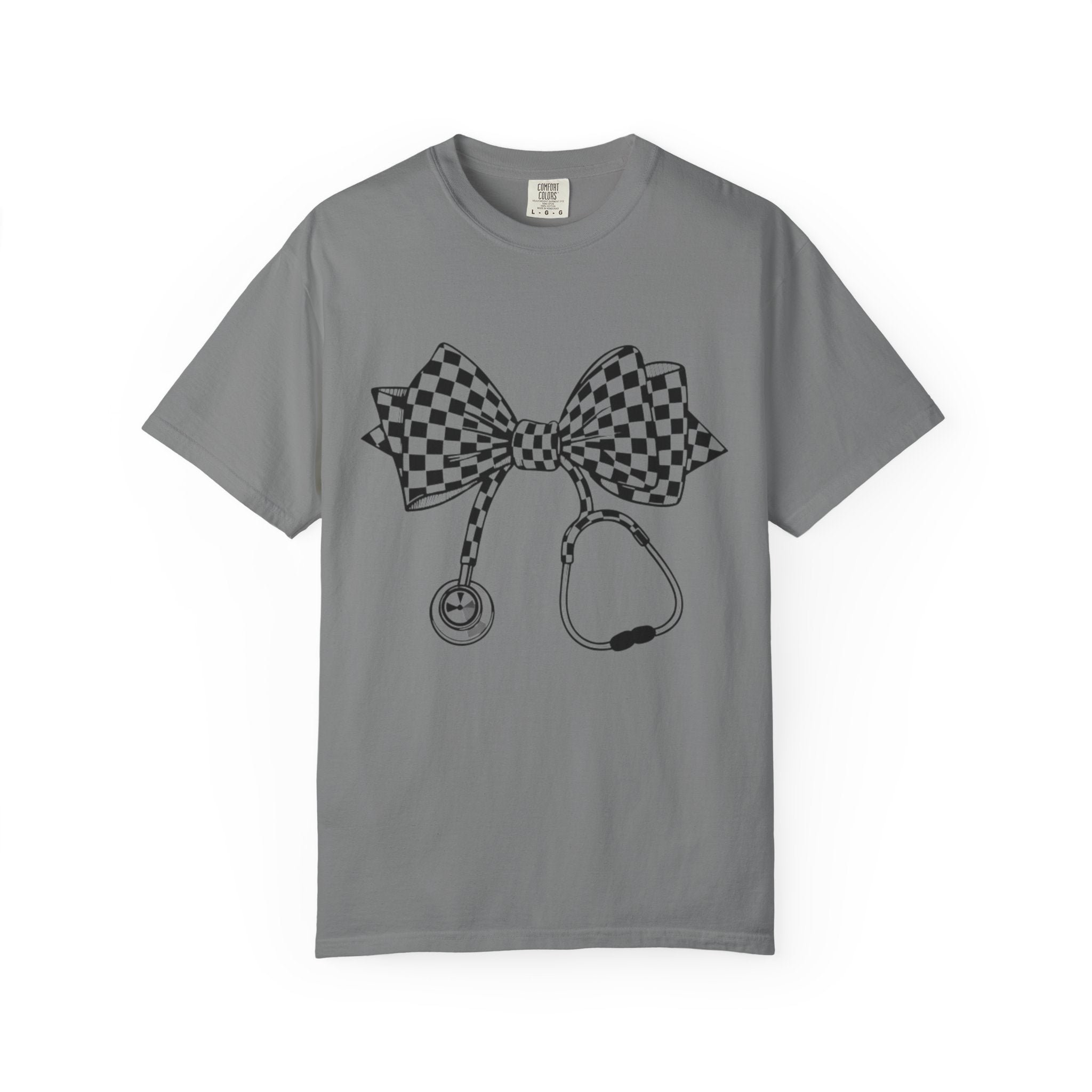 Checkerboard Bow Stethoscope T Shirt Nurse and Medical Student Gift