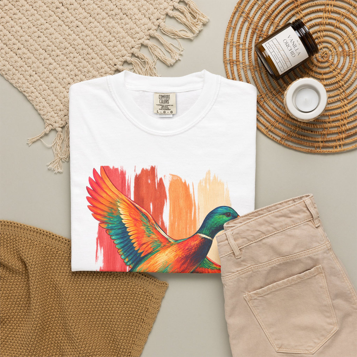 Colorful Flying Duck Tee | Vibrant Mallard Illustration, Nature Shirt