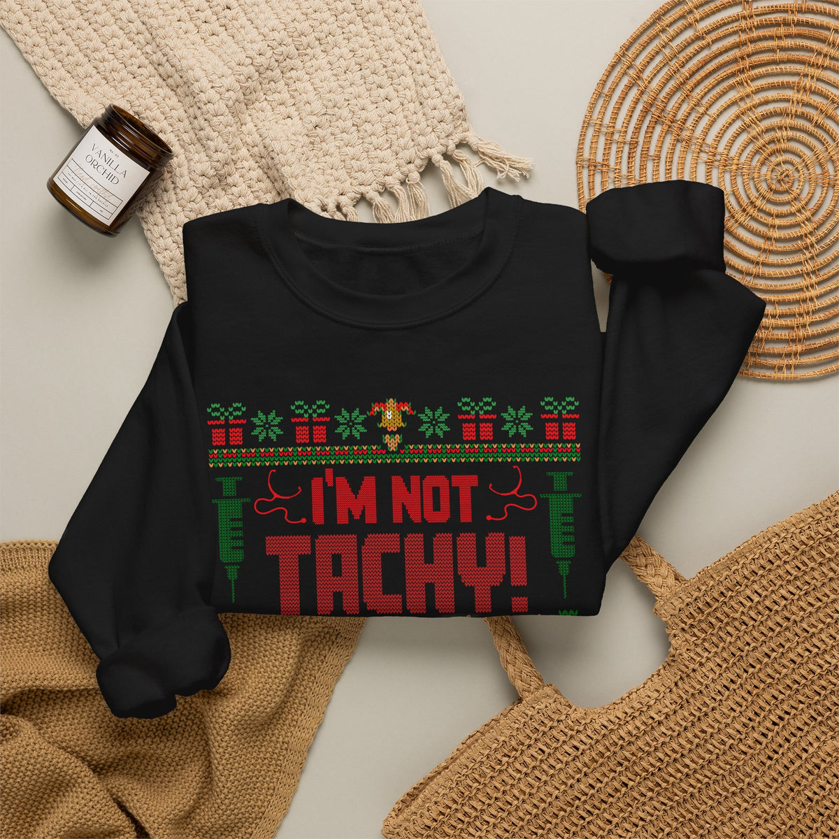 Ugly Christmas Sweater Nurse Sweatshirt, Funny Medical Christmas Sweater, I'm Not Tachy That's A Fib, Doctor RN Healthcare Holiday Gift