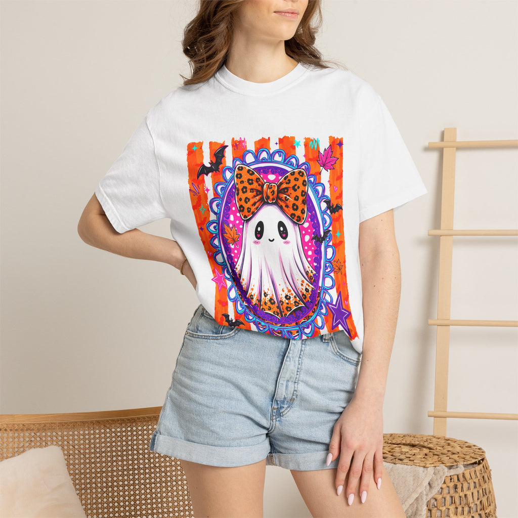 Halloween Ghost Tee Cute Polka Dot Bow Ghost Graphic T Shirt