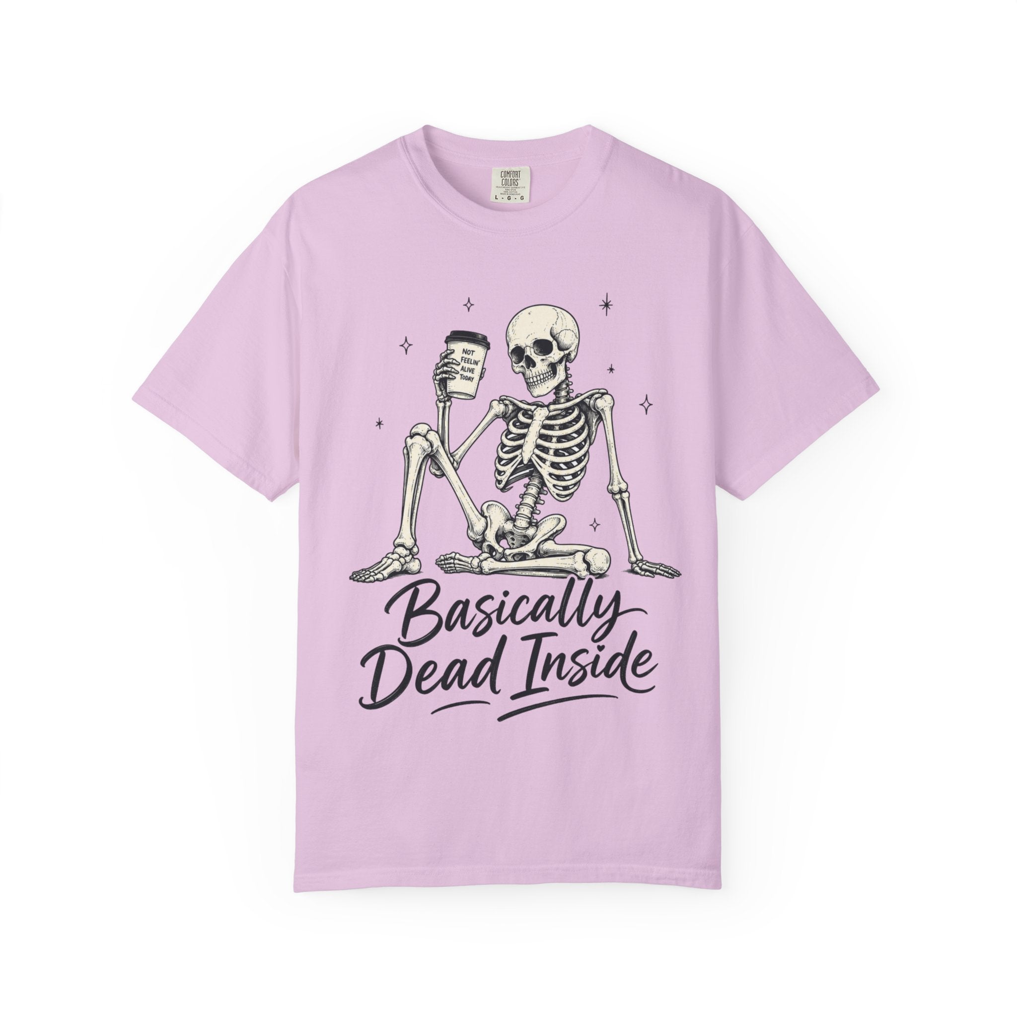 T Shirt Basically Dead Inside Skeleton Coffee Graphic Tee