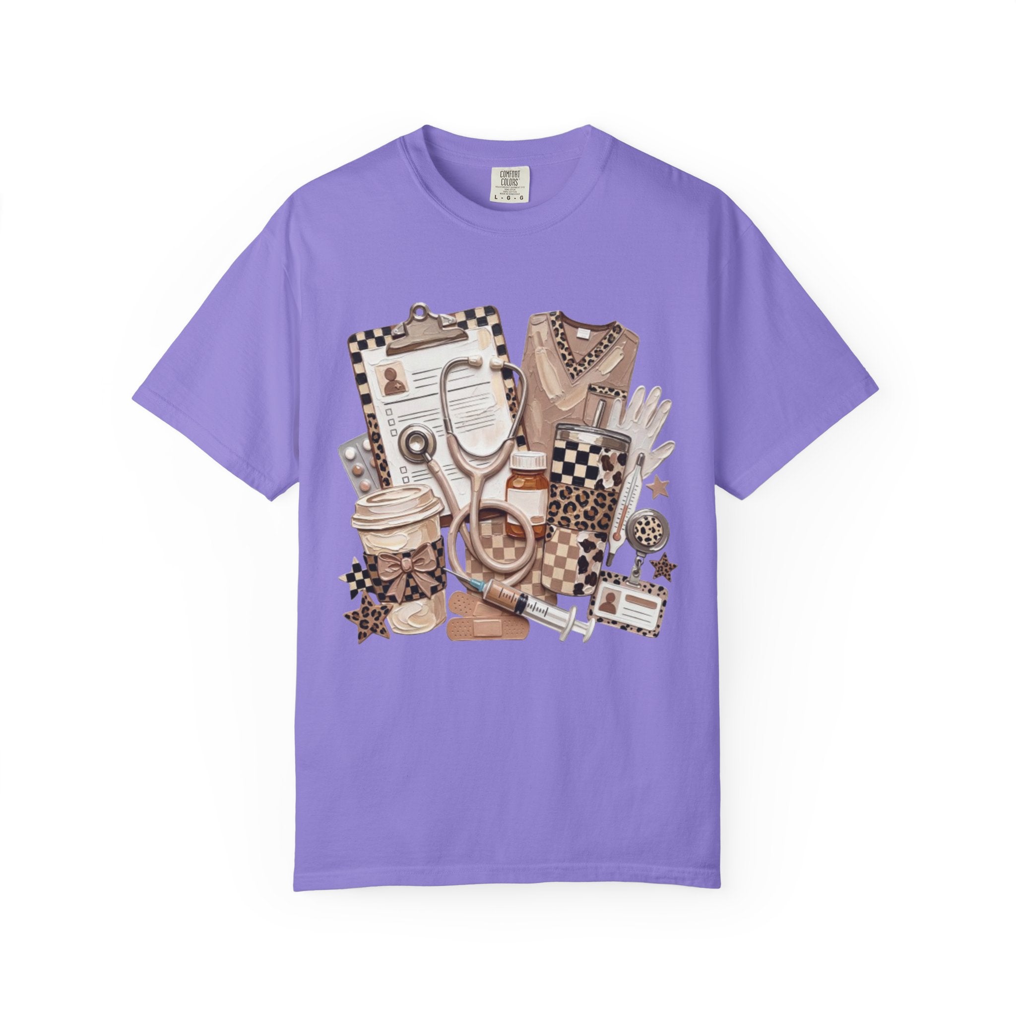 Nurse Essentials Graphic T Shirt Medical Stethoscope Coffee Clipboard Design