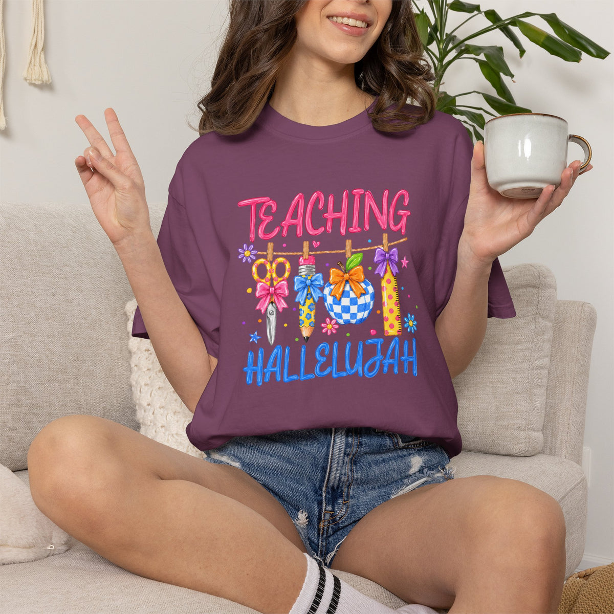 Teaching Hallelujah T Shirt | Teacher Shirt with Floral Clipart and Chalkboard