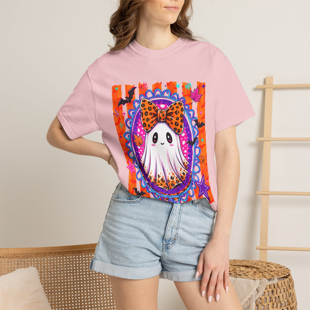 Halloween Ghost Tee Cute Polka Dot Bow Ghost Graphic T Shirt