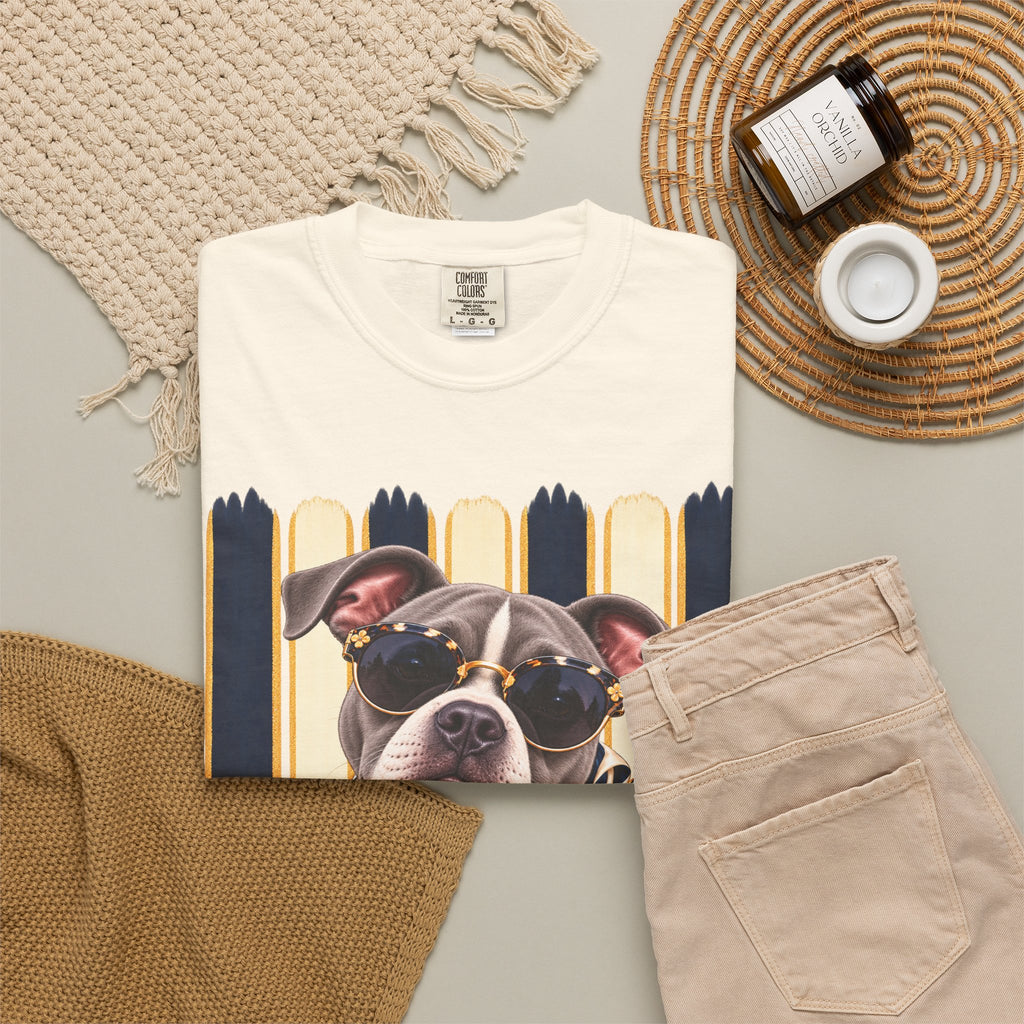 Pitbull Mom Shirt, Blue Gray Pit Bull Comfort Colors Tee, Chic Dog Lover Gift, Boutique Pet Graphic T-Shirt, Artsy Pet Lovers Collection