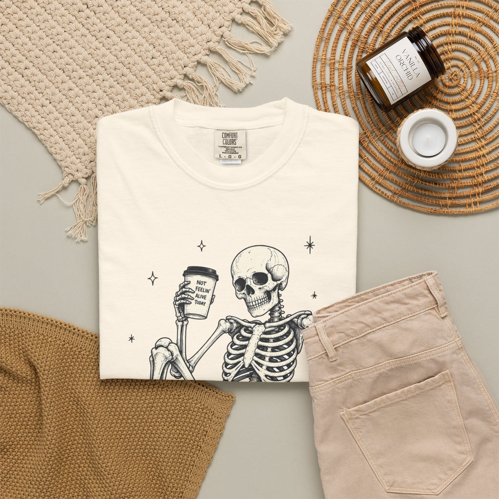 T Shirt Basically Dead Inside Skeleton Coffee Graphic Tee