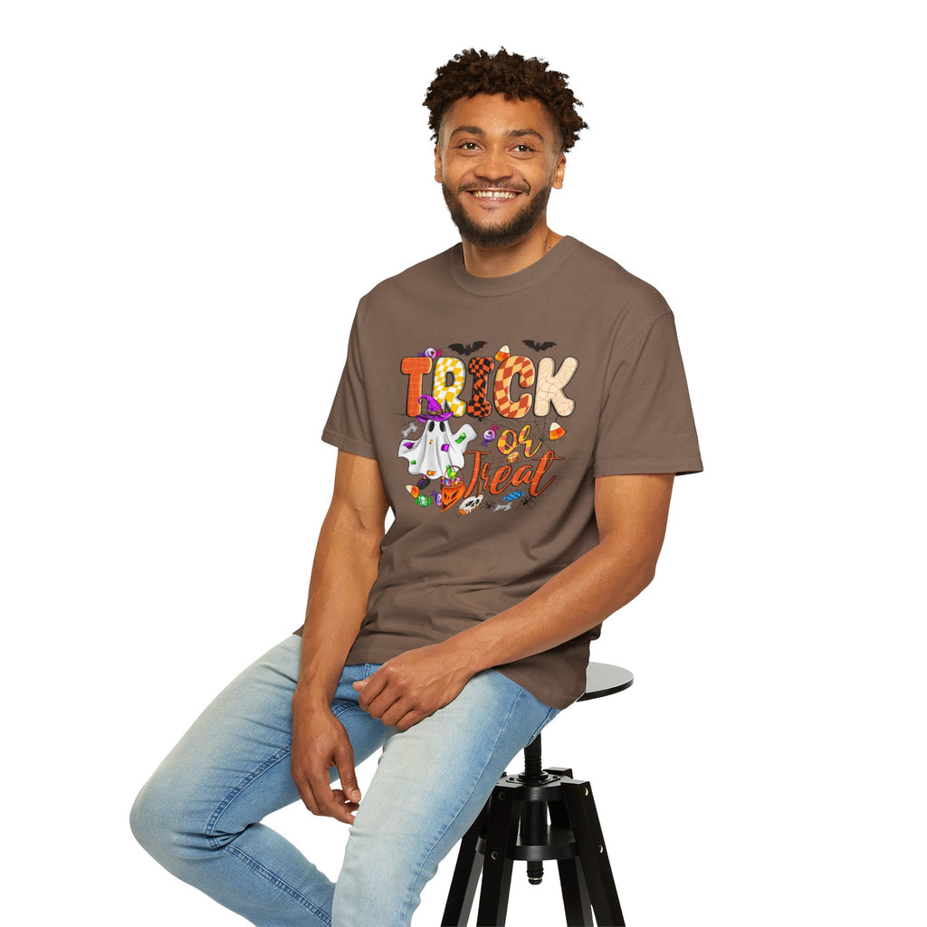 Trick or Treat Halloween T Shirt Cute Ghost Pumpkin and Candy Graphic Tee