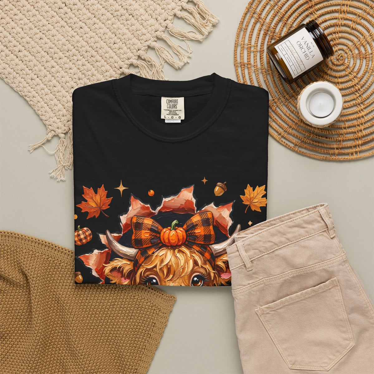 Highland Cow Autumn Tee Shirt Cute Fall Plaid Calf Design
