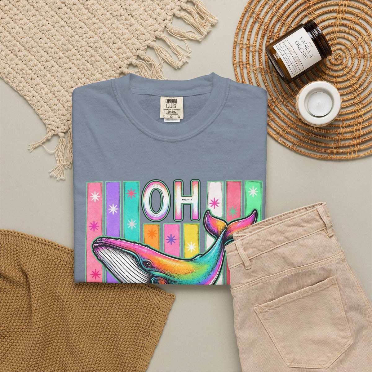 Oh Rainbow Whale T Shirt Retro Striped Graphic Tee