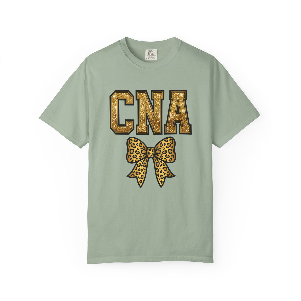 CNA Leopard Bow T Shirt Sparkle Gold Nurse Aide Tee