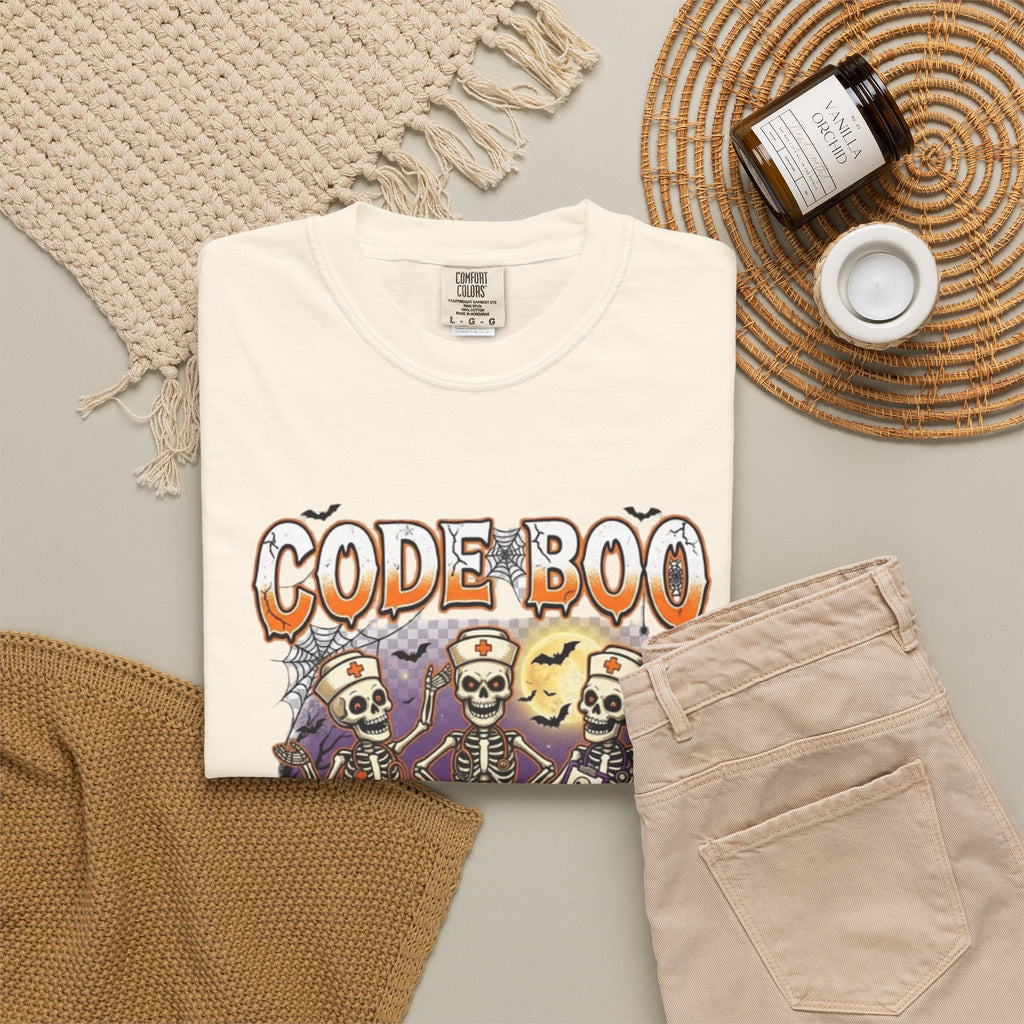 Nurse Code Boo Halloween T‑Shirt Spooky Season Skeletons