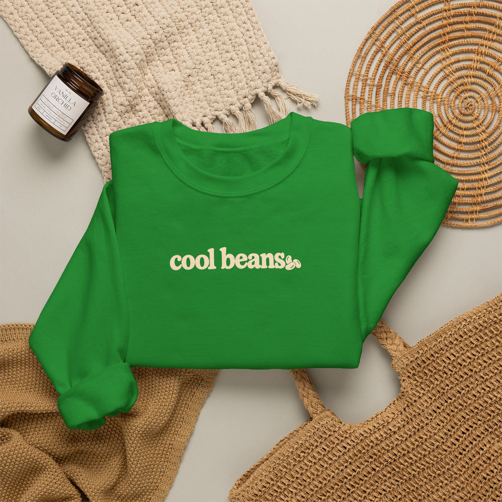 cool beans text Crewneck Sweatshirt | minimalist typography, black sweatshirt