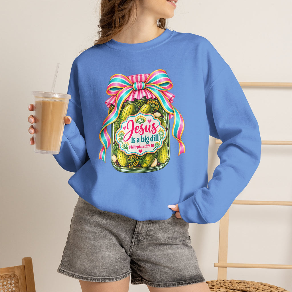 Preppy Christian Coquette Sweatshirt, Jesus Is a Big Dill, Pink Bow Pickle Crewneck, Cute Faith Graphic Sweatshirt, Christian Gift for Her