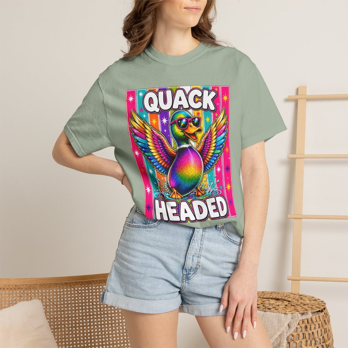 Quack Headed Duck T Shirt Vibrant Retro Rainbow Duck Graphic Tee