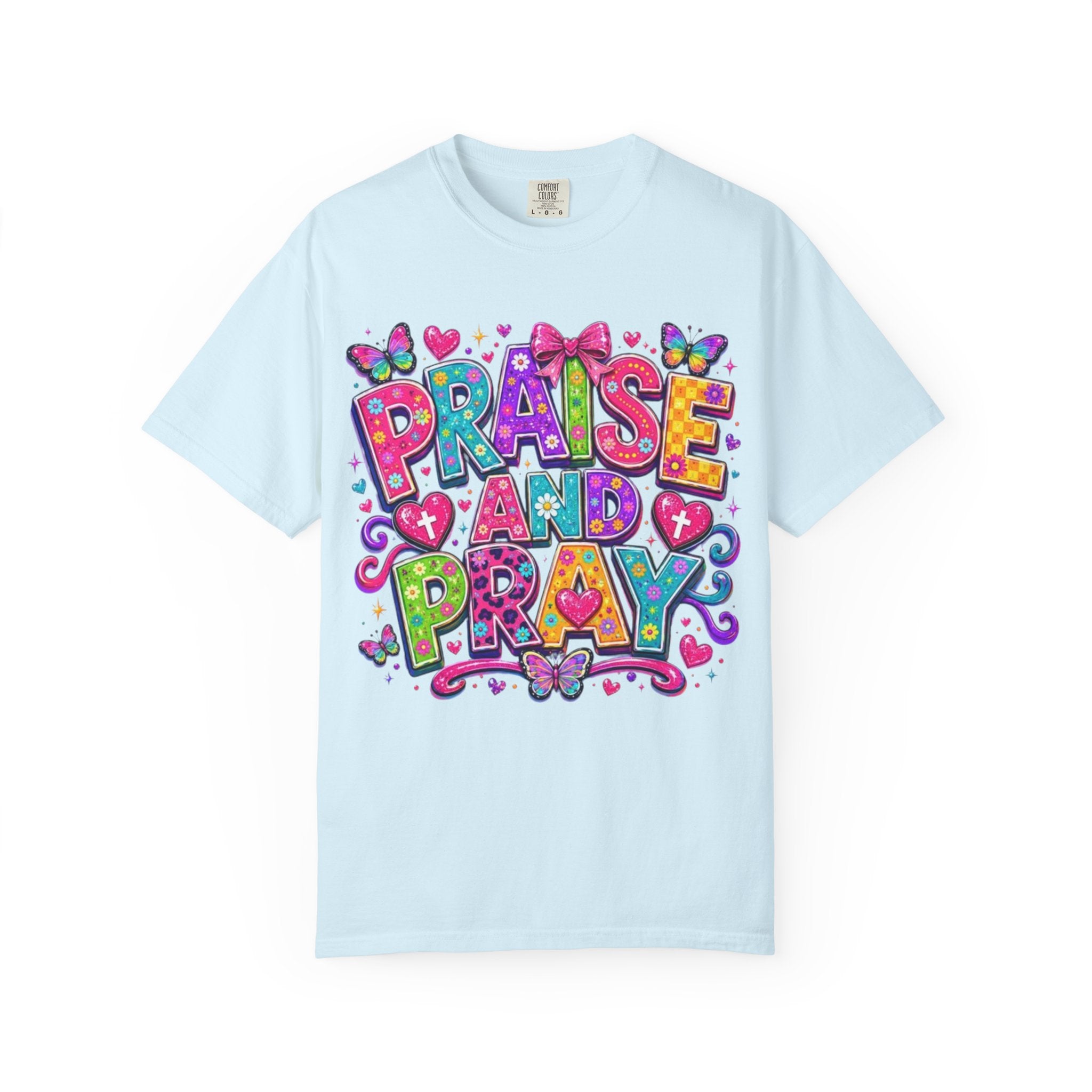 Praise and Pray T Shirt Colorful Christian Faith Graphic Tee
