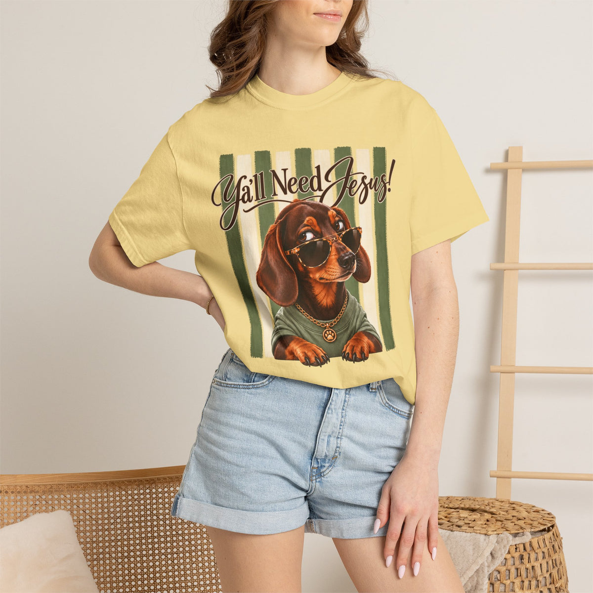 Funny Dachshund Shirt, Y'all Need Jesus Tee, Sarcastic Dog Lover Gift, Comfort Colors T-Shirt, Sassy Wiener Dog Shirt