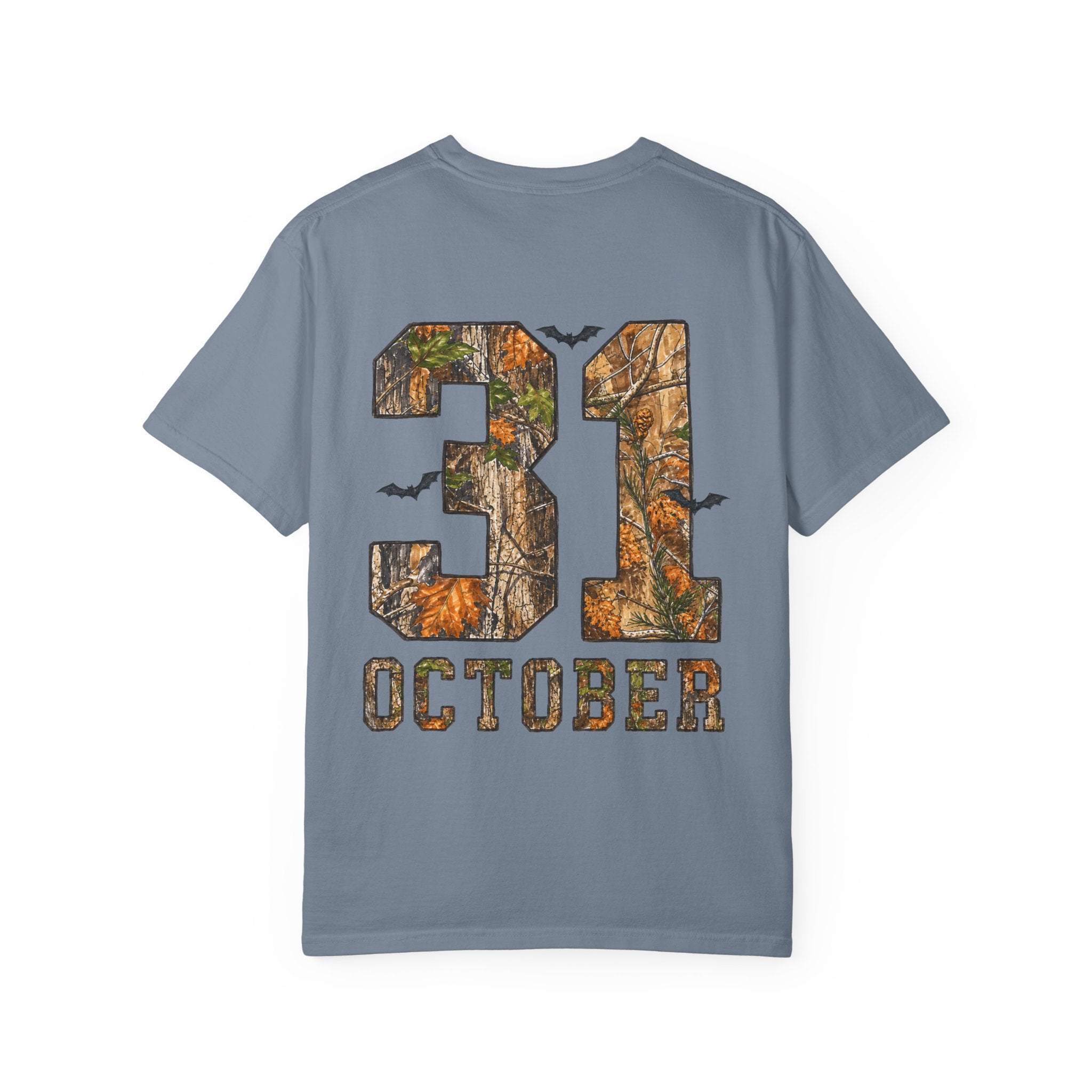 Halloween Ghost Treehouse T-Shirt Front and Back 31 October Camo Pumpkin Tee