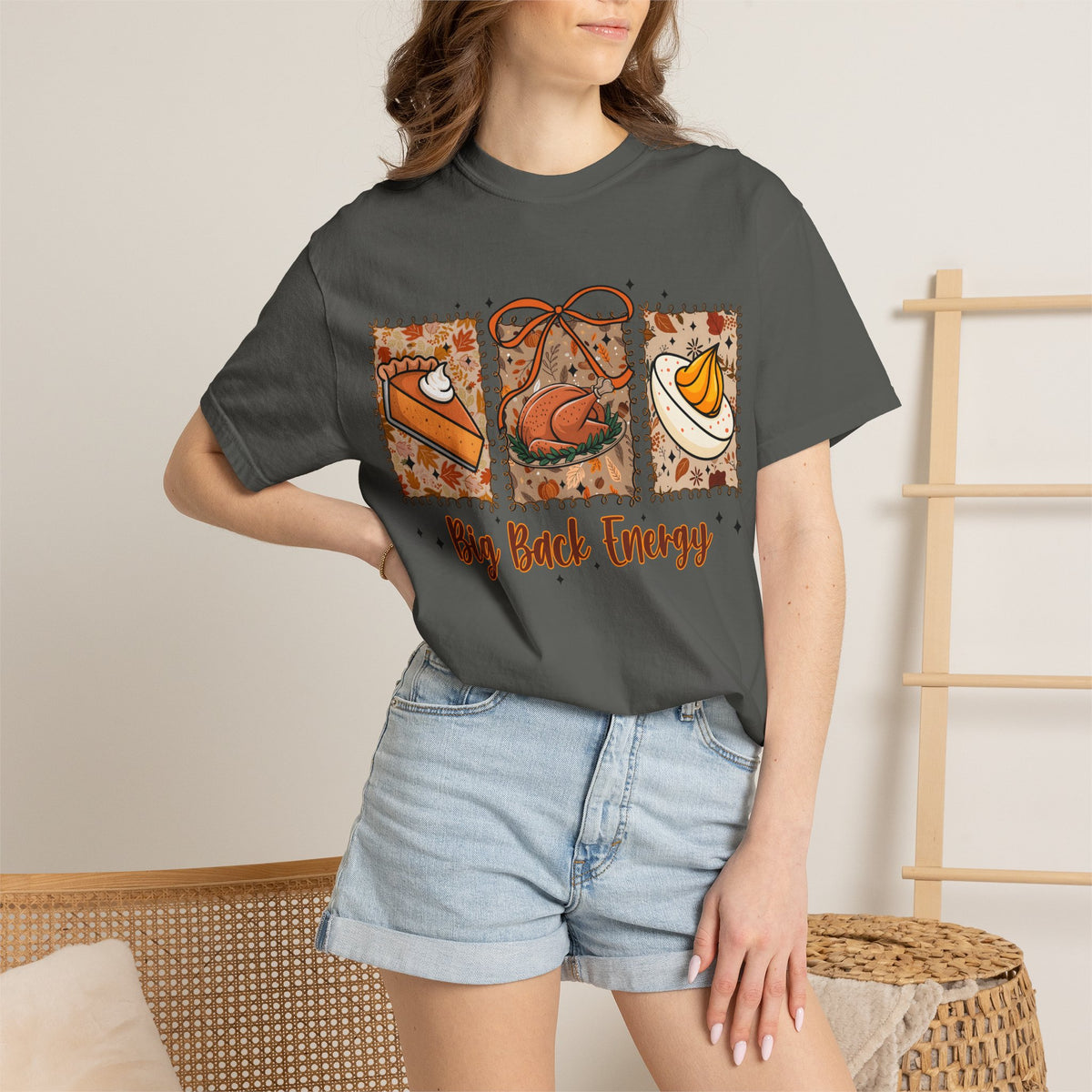 Tee Shirt Big Back Energy Thanksgiving Pie and Turkey Graphic Tee